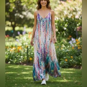 Nicole Miller Printed Palma Satin Maxi Dress Multicolor Size Medium